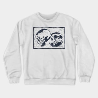 Twin Skulls Retro Black Distressed Lineart Crewneck Sweatshirt